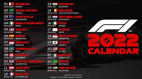 f1 2022 calendar